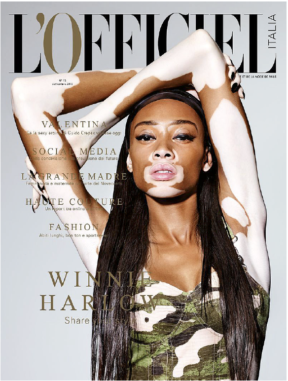 Modellen Winnie Harlow på ett tidningsomslag.