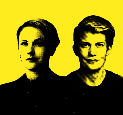 Porträtt i svart och gult på carolina Hemlin och Ida Måwe.